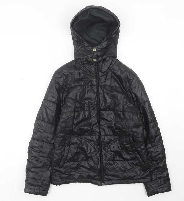 Lee Women’s Black Puffer Jacket Size S Hooded Quilted Outerwear