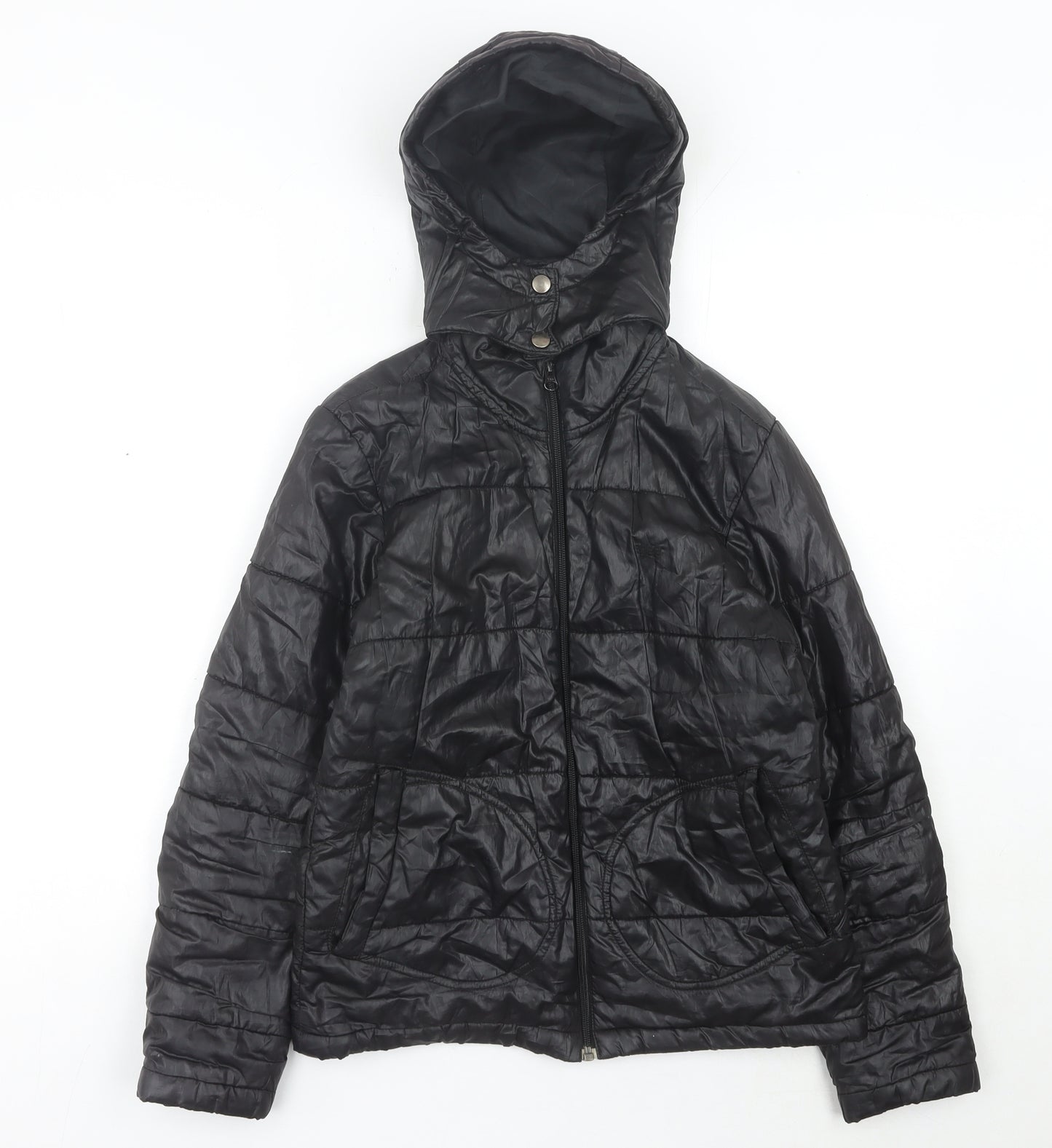 Lee Women’s Black Puffer Jacket Size S Hooded Quilted Outerwear