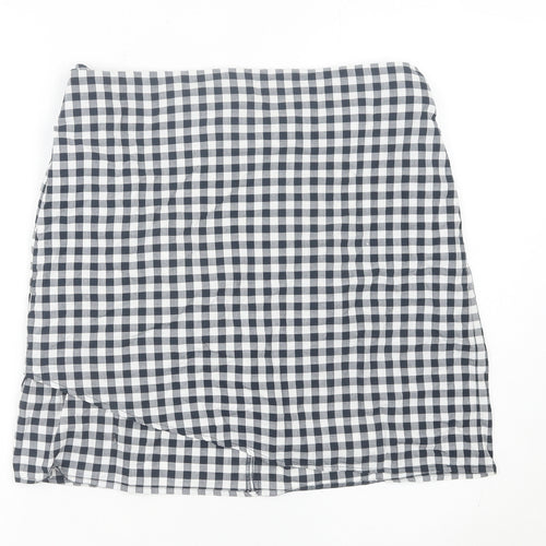 LOFT Women’s Black Check Wrap Skirt Size 12 Cotton Preppy Style