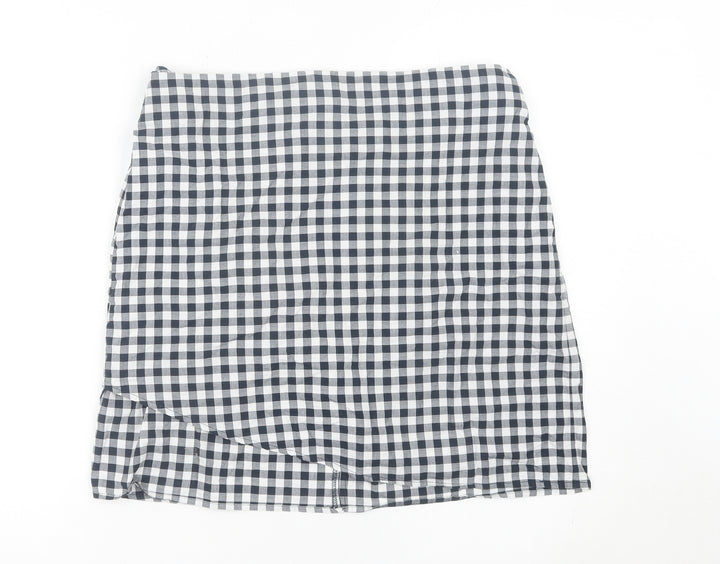 LOFT Women’s Black Check Wrap Skirt Size 12 Cotton Preppy Style