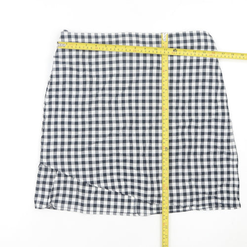 LOFT Women’s Black Check Wrap Skirt Size 12 Cotton Preppy Style