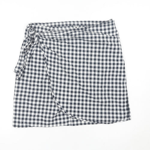 LOFT Women’s Black Check Wrap Skirt Size 12 Cotton Preppy Style