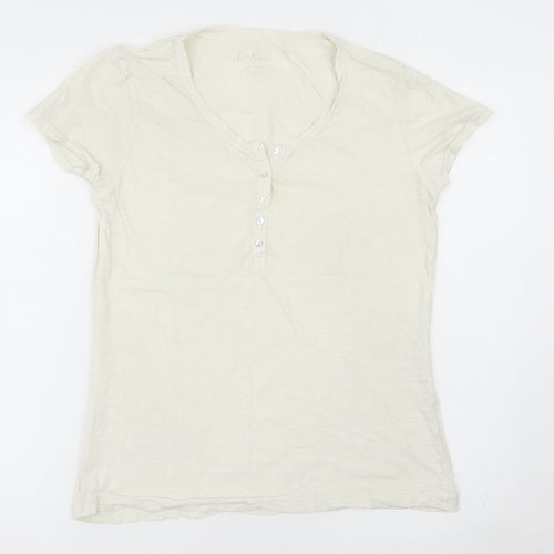 Cath Kidston Women Ivory Cotton Scoop Neck Button T-Shirt L