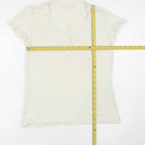 Cath Kidston Women Ivory Cotton Scoop Neck Button T-Shirt L