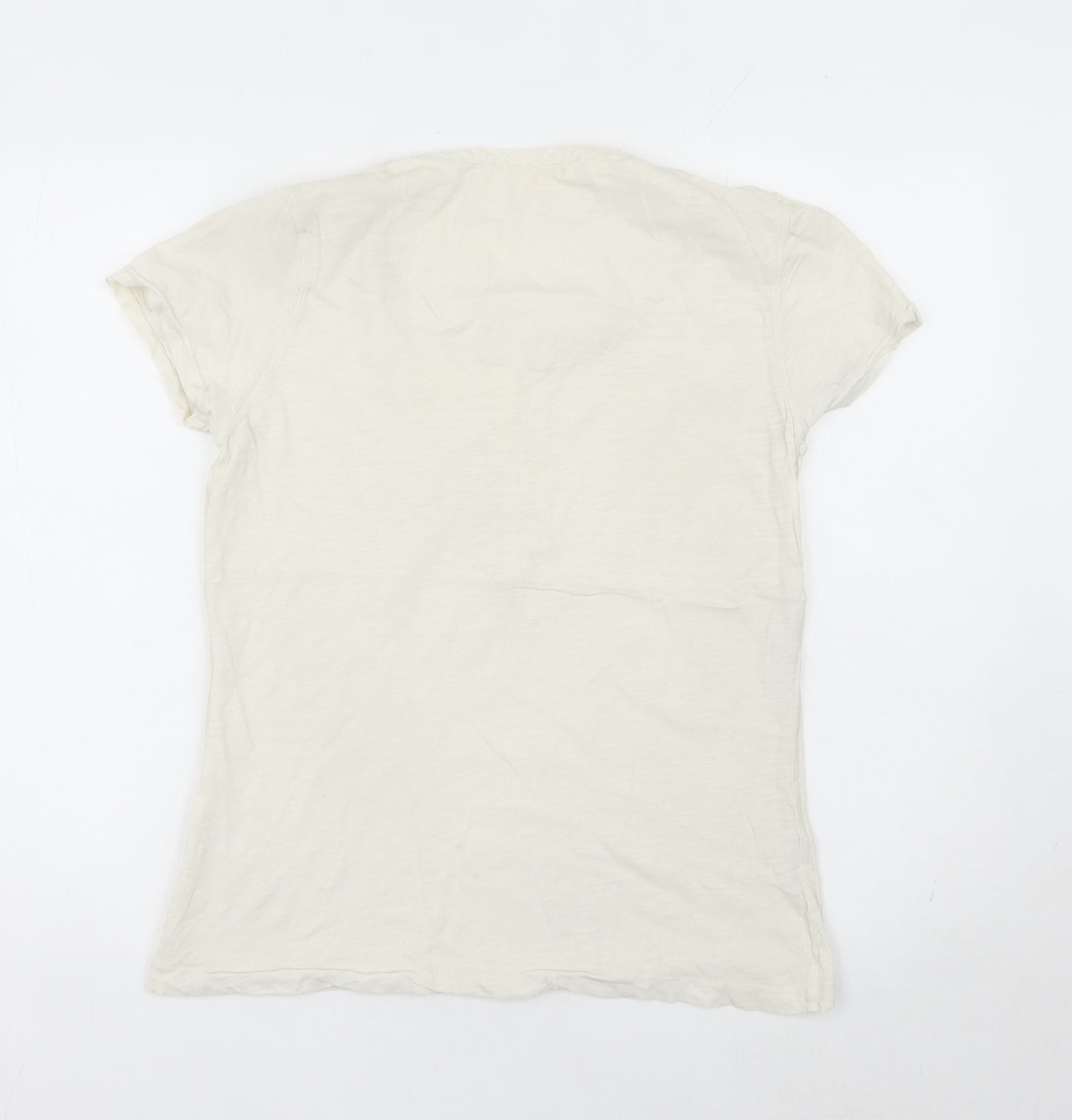 Cath Kidston Women Ivory Cotton Scoop Neck Button T-Shirt L