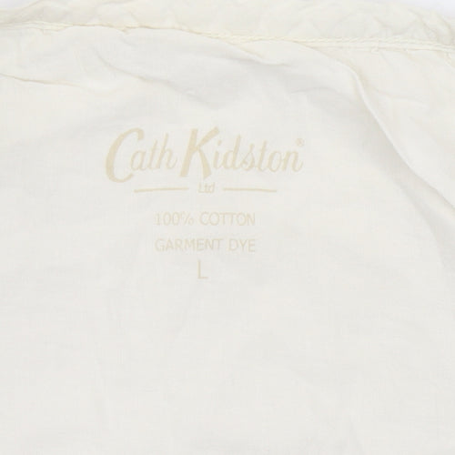 Cath Kidston Women Ivory Cotton Scoop Neck Button T-Shirt L