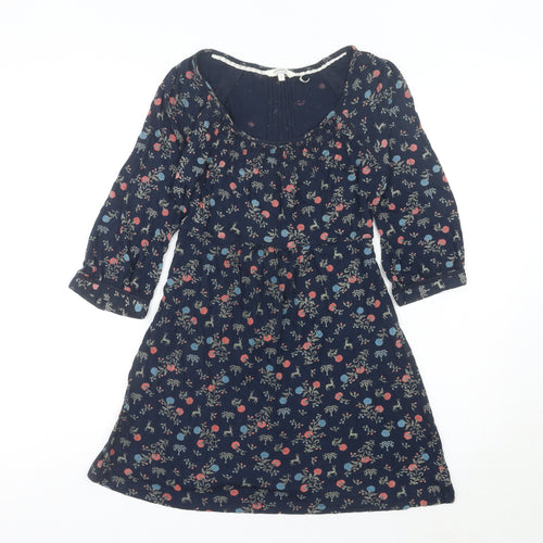 FatFace Womens Blue Floral A-Line Viscose Knee Length Dress Size 8