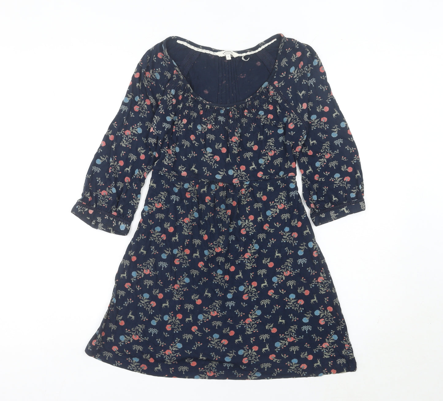 FatFace Womens Blue Floral A-Line Viscose Knee Length Dress Size 8