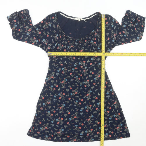 FatFace Womens Blue Floral A-Line Viscose Knee Length Dress Size 8
