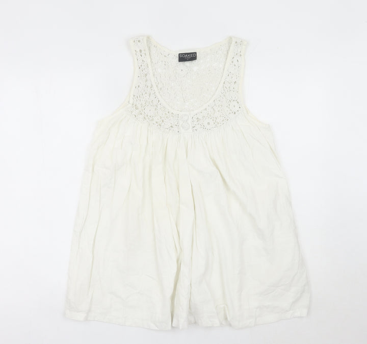 Soaked in Luxury Womens White Tank Top Camisole M Crochet Detail