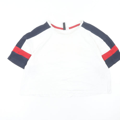 H&M Divided Women White Colourblock Cropped T-Shirt Size S