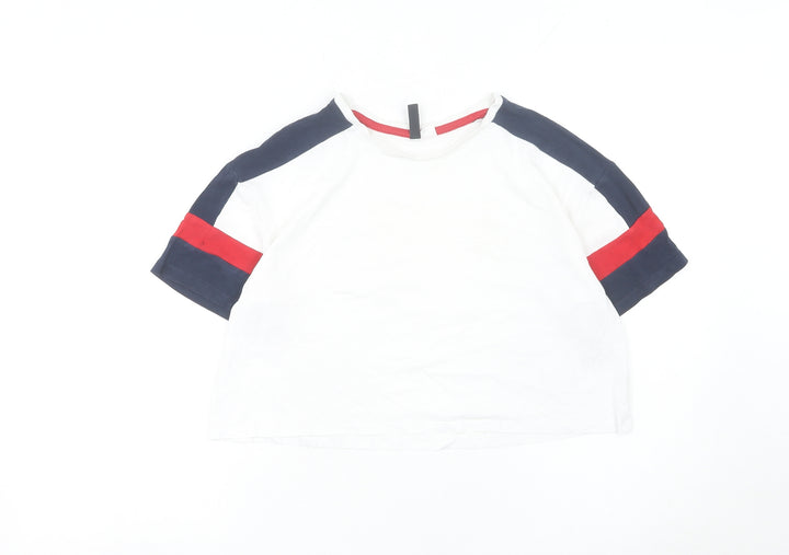 H&M Divided Women White Colourblock Cropped T-Shirt Size S