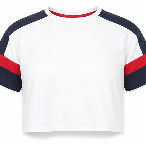 H&M Divided Women White Colourblock Cropped T-Shirt Size S