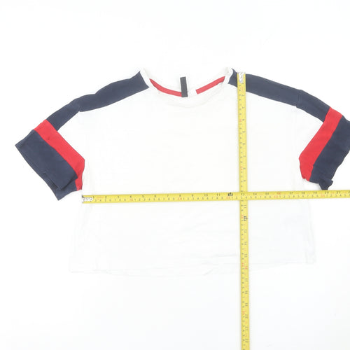 H&M Divided Women White Colourblock Cropped T-Shirt Size S