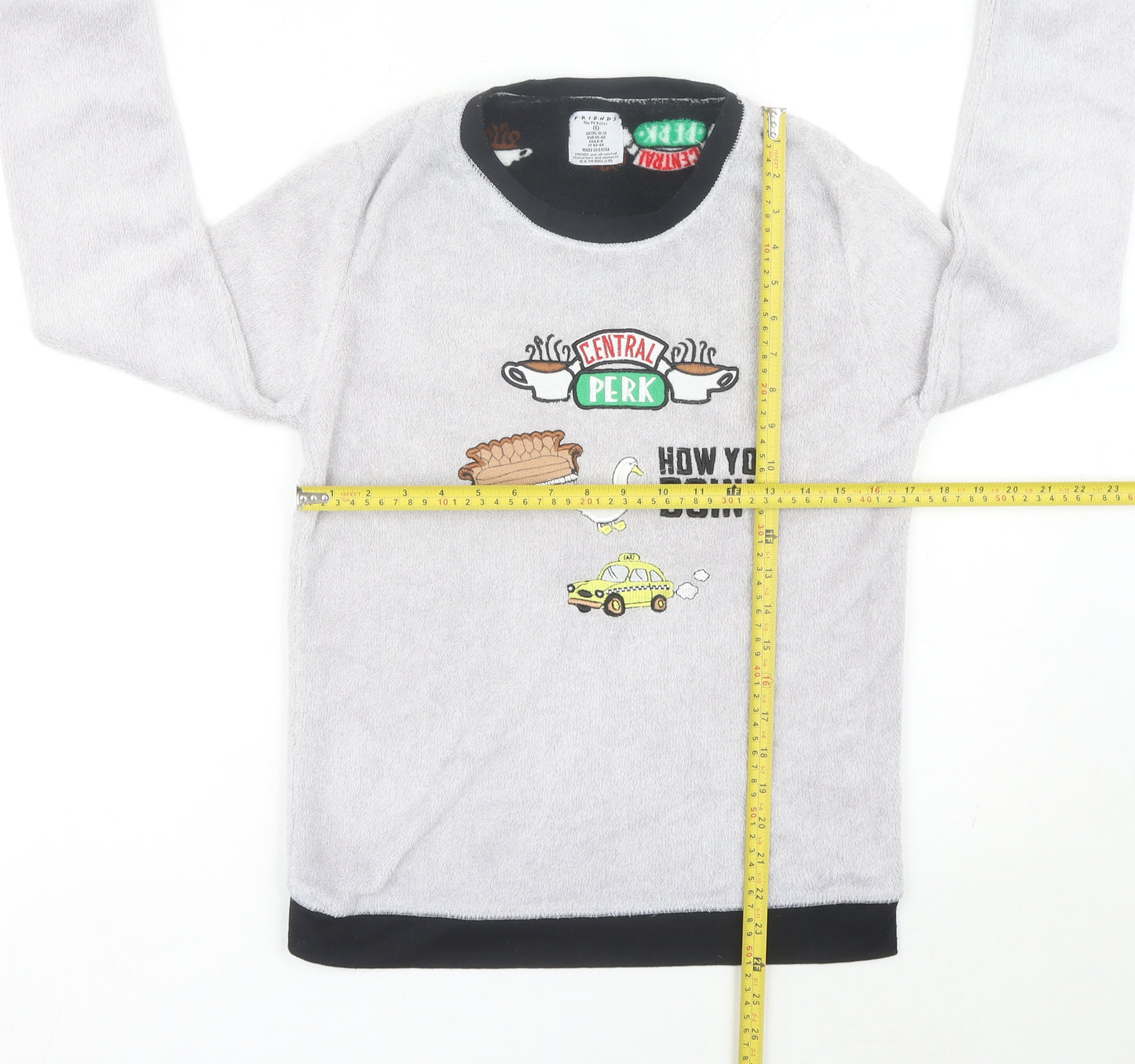 Friends Womens Grey Fleece Pyjama Top Size 10-12 Long Sleeve