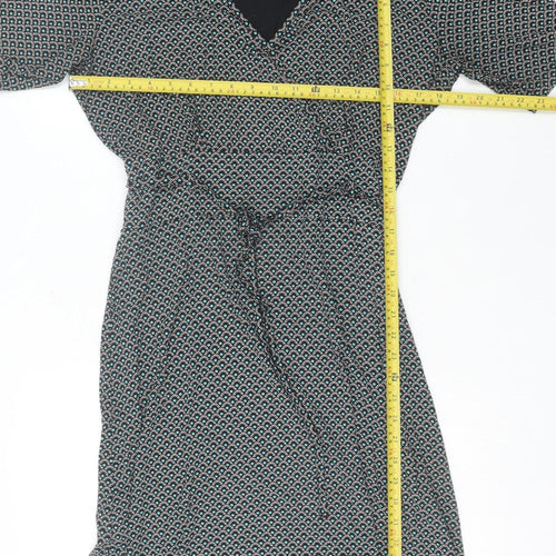 King Louie Womens Black XL Viscose Wrap Dress Geometric Knee Length