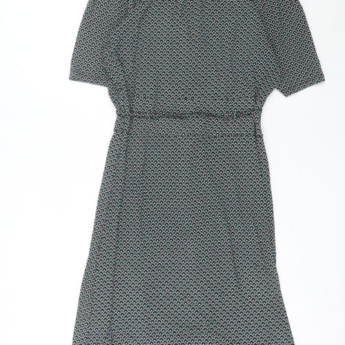 King Louie Womens Black XL Viscose Wrap Dress Geometric Knee Length
