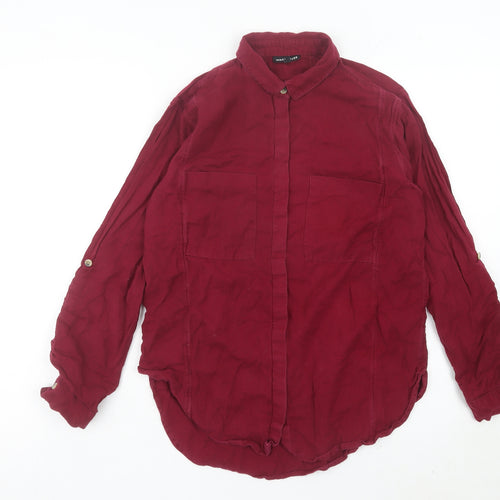Warehouse Womens Red Long Sleeve Cotton Button-Up Shirt UK 10