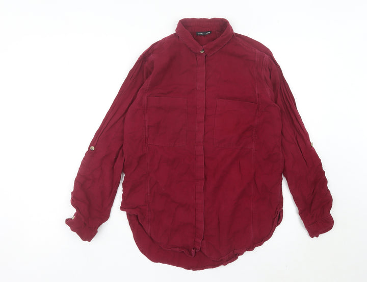 Warehouse Womens Red Long Sleeve Cotton Button-Up Shirt UK 10