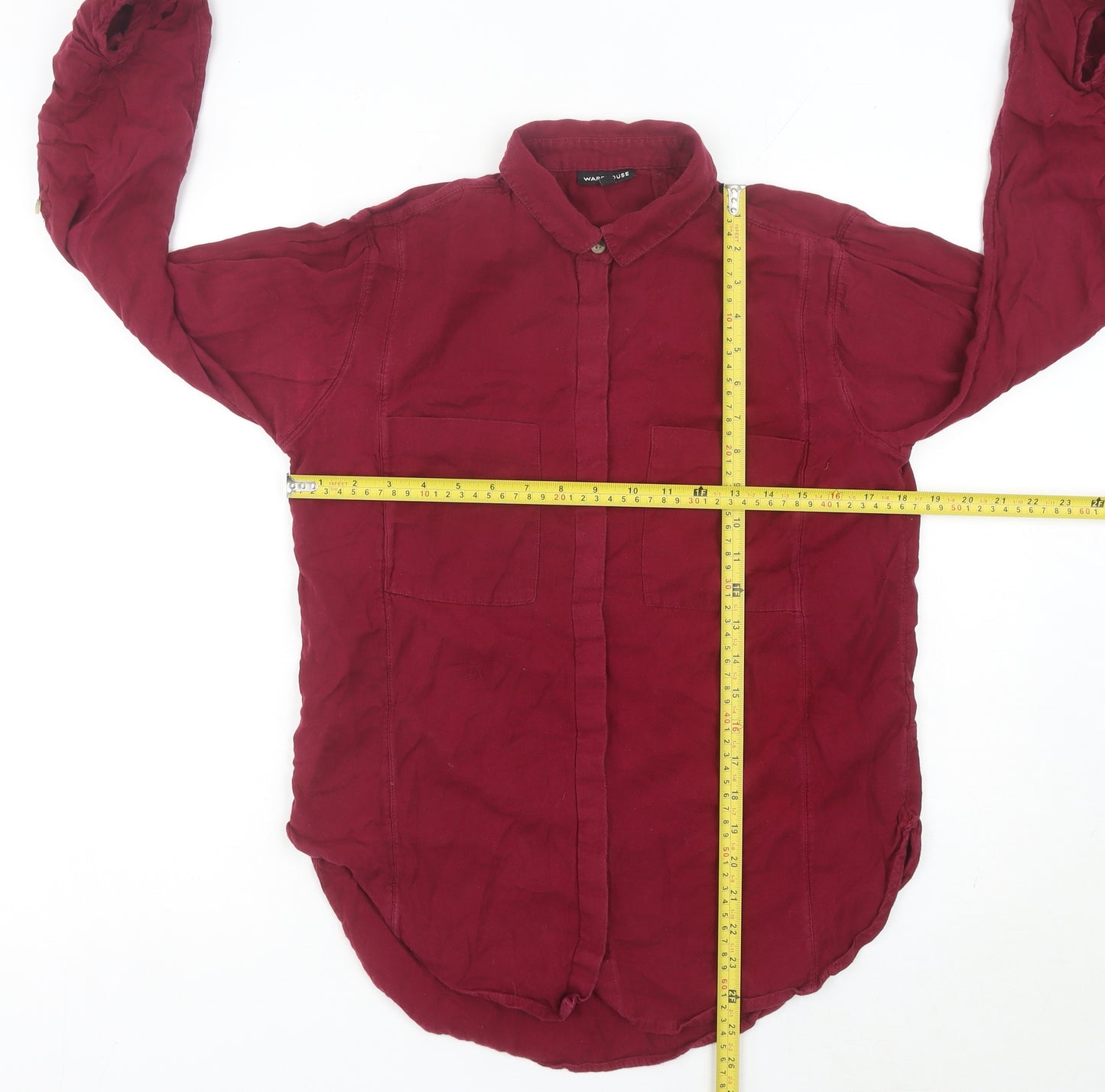 Warehouse Womens Red Long Sleeve Cotton Button-Up Shirt UK 10