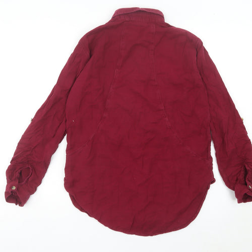 Warehouse Womens Red Long Sleeve Cotton Button-Up Shirt UK 10