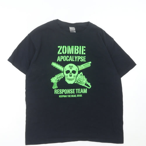Gildan Boys Black Zombie Apocalypse Graphic T-Shirt Size L Crew Neck