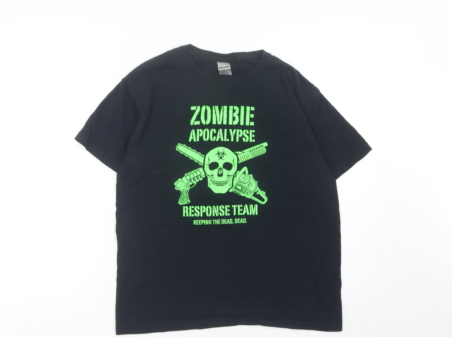 Gildan Boys Black Zombie Apocalypse Graphic T-Shirt Size L Crew Neck