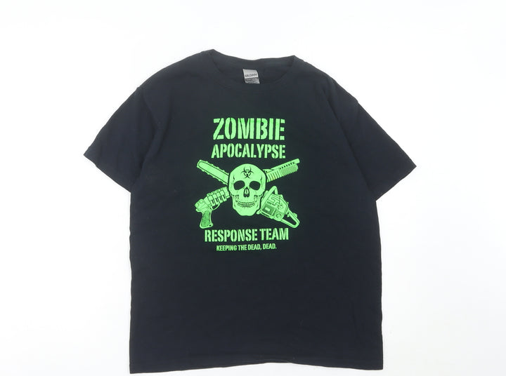 Gildan Boys Black Zombie Apocalypse Graphic T-Shirt Size L Crew Neck