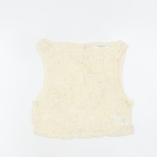 Peppermayo Women Ivory Floral Cropped Tank Top Size 4