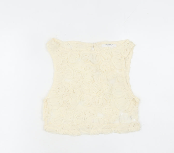 Peppermayo Women Ivory Floral Cropped Tank Top Size 4