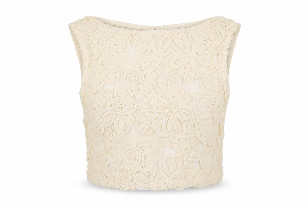Peppermayo Women Ivory Floral Cropped Tank Top Size 4