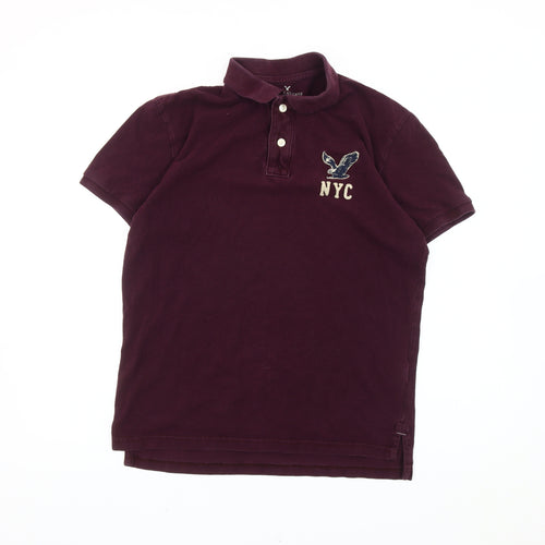 American Eagle Men’s Purple Polo Shirt M Classic Fit Embroidered NYC