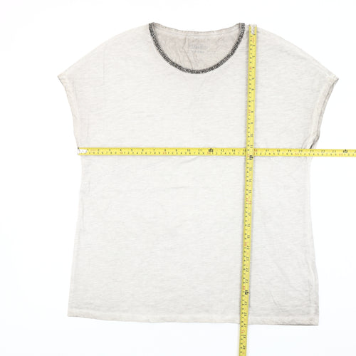 Hauber Women Ivory Beaded Crew Neck Cotton T-Shirt L