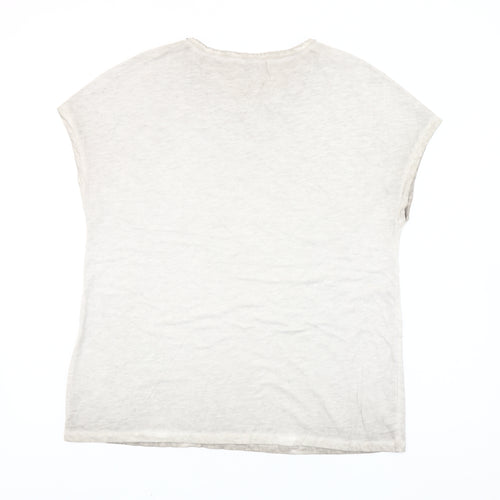 Hauber Women Ivory Beaded Crew Neck Cotton T-Shirt L