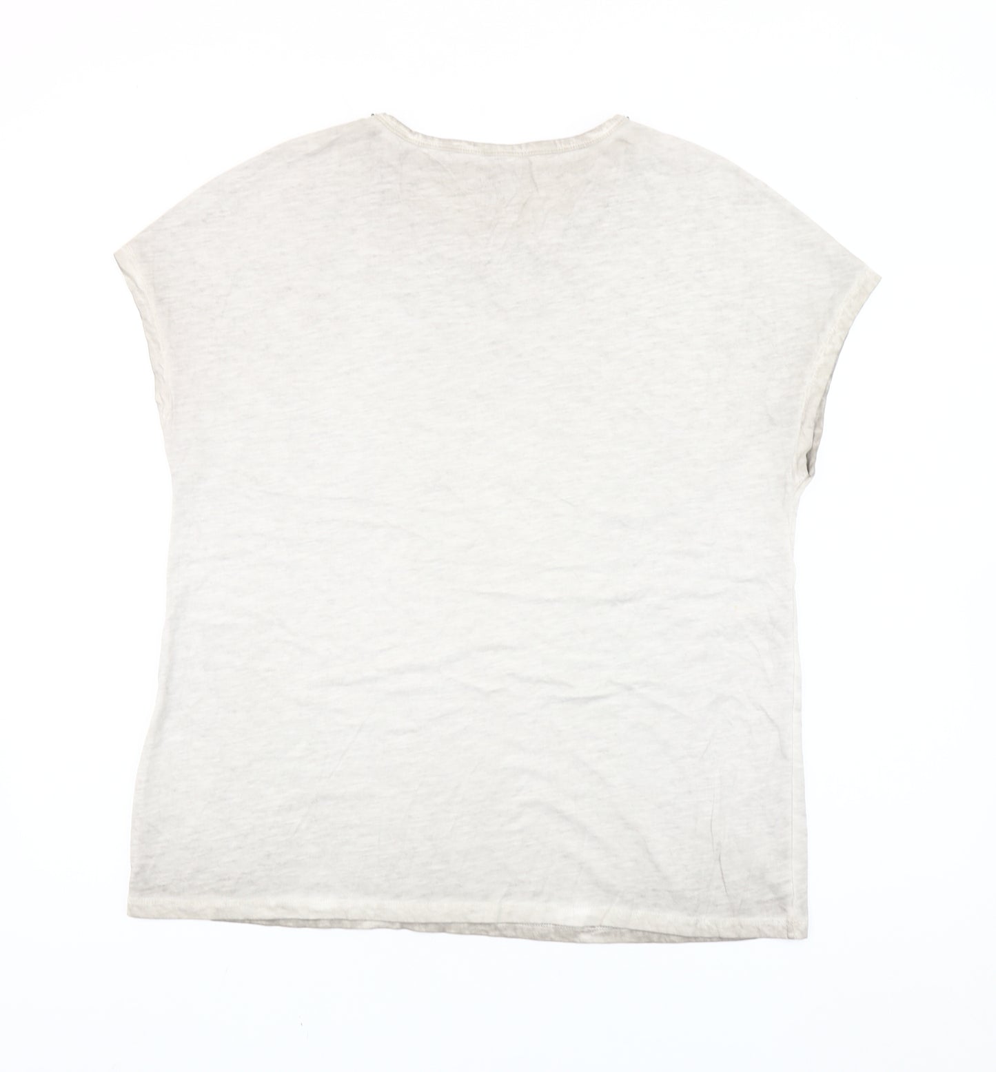 Hauber Women Ivory Beaded Crew Neck Cotton T-Shirt L