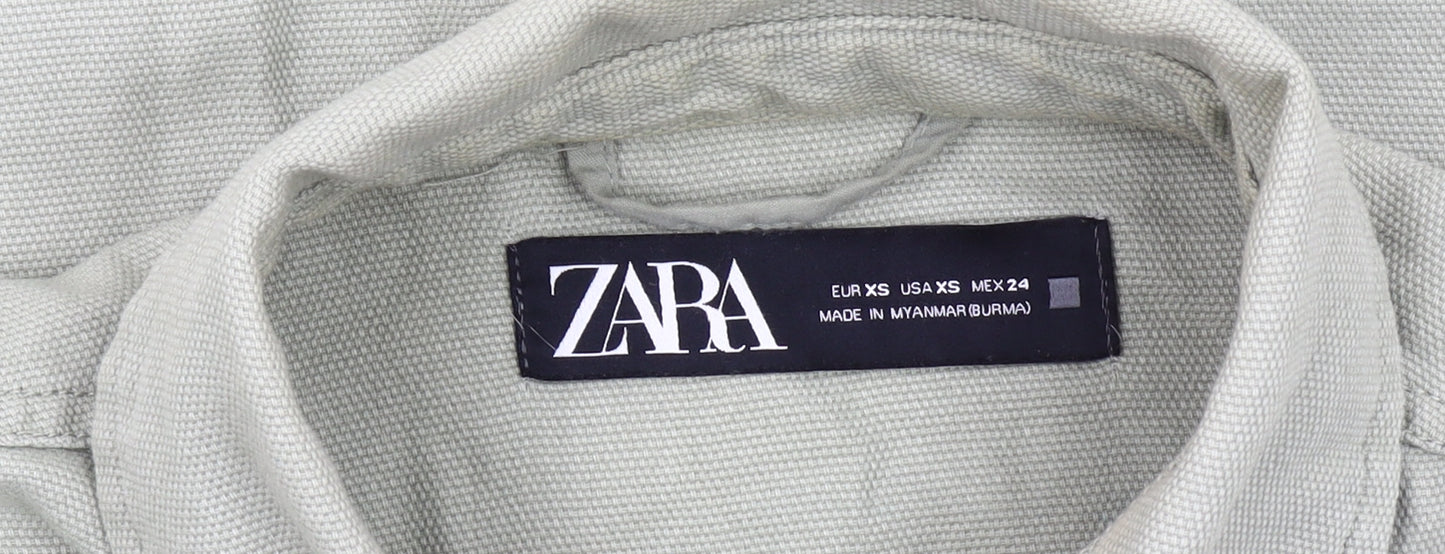 Zara Women’s Green XS Cotton Button Up Casual Jacket
