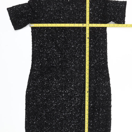 Oasis Women’s Black Sequin Sheath Short Sleeve Short Dress XS