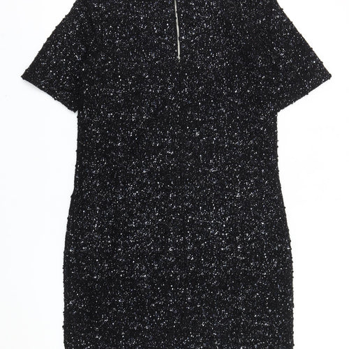 Oasis Women’s Black Sequin Sheath Short Sleeve Short Dress XS