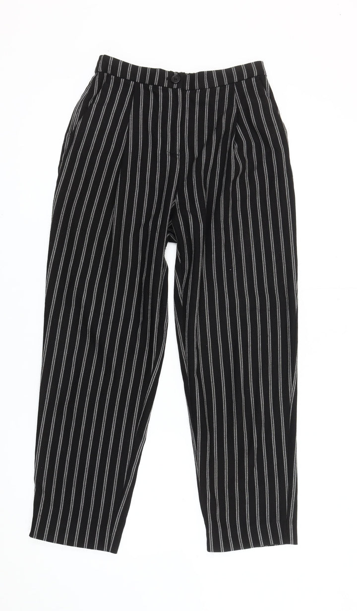 Monki Women Black Striped Regular Fit Pleated Trousers Size 4