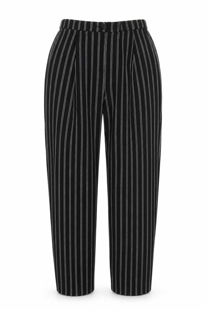 Monki Women Black Striped Regular Fit Pleated Trousers Size 4