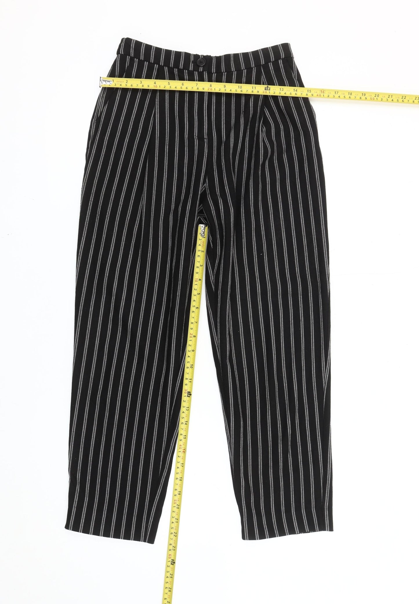 Monki Women Black Striped Regular Fit Pleated Trousers Size 4