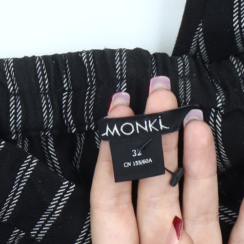 Monki Women Black Striped Regular Fit Pleated Trousers Size 4