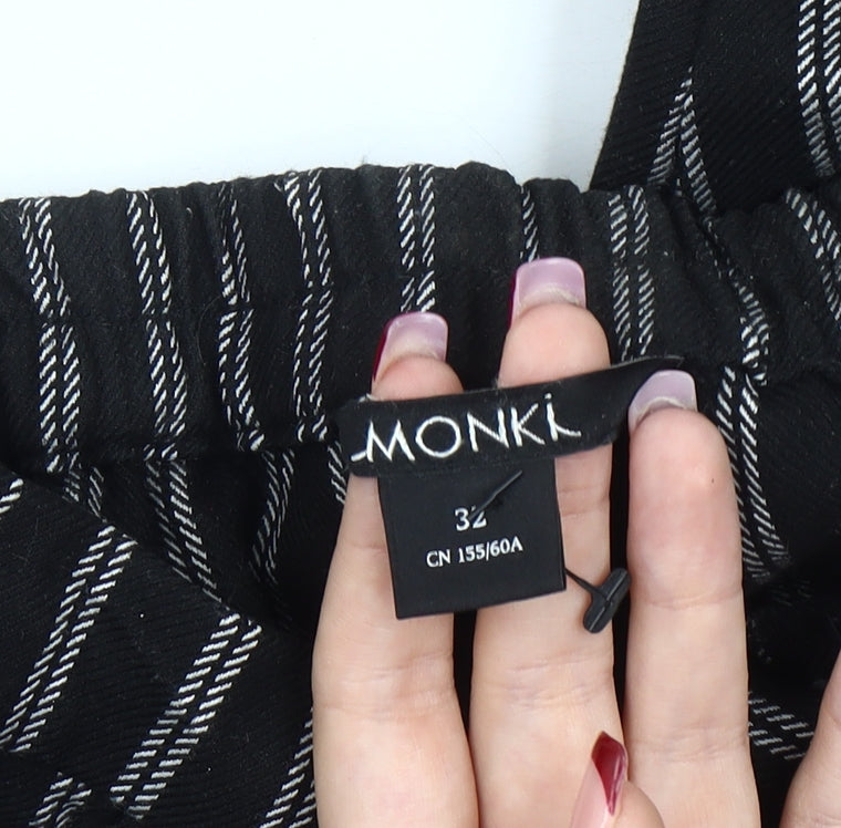 Monki Women Black Striped Regular Fit Pleated Trousers Size 4