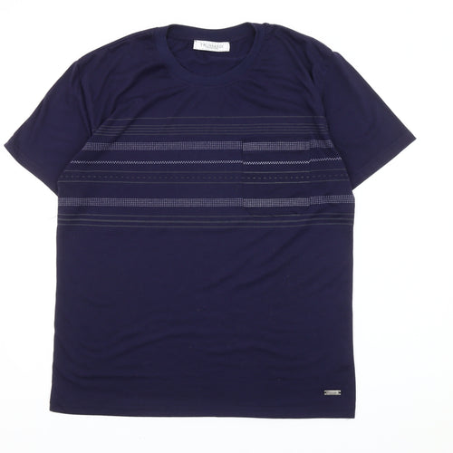 Trussardi Men’s Blue Striped Cotton Crew Neck T-Shirt Size M