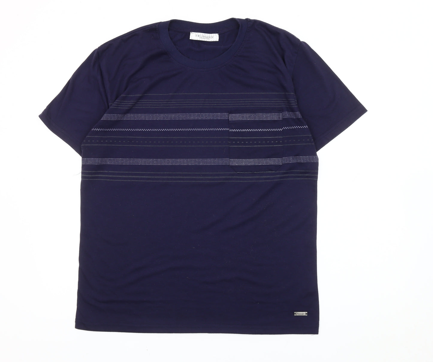 Trussardi Men’s Blue Striped Cotton Crew Neck T-Shirt Size M