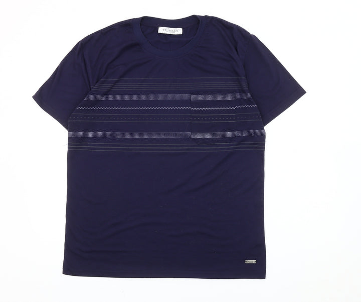 Trussardi Men’s Blue Striped Cotton Crew Neck T-Shirt Size M