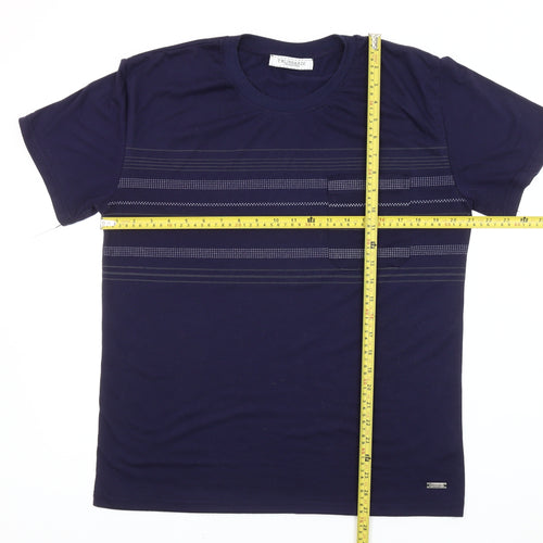 Trussardi Men’s Blue Striped Cotton Crew Neck T-Shirt Size M