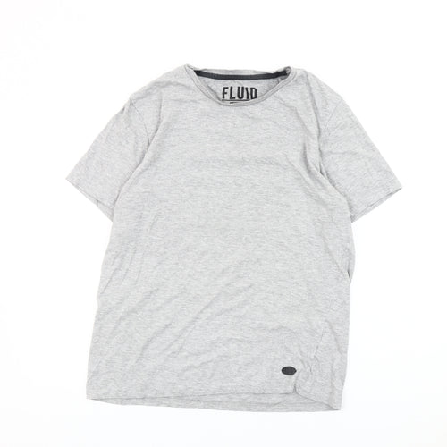 Fluid Mens Grey Medium Crew Neck Short Sleeve Cotton Blend T-Shirt
