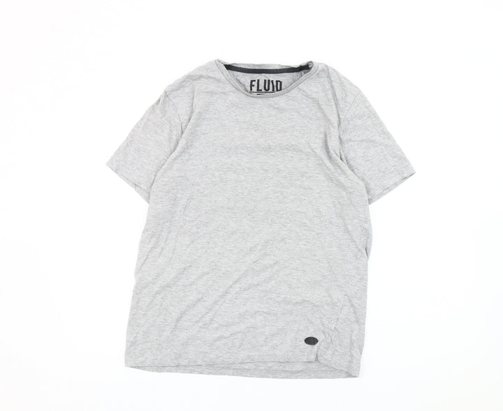 Fluid Mens Grey Medium Crew Neck Short Sleeve Cotton Blend T-Shirt