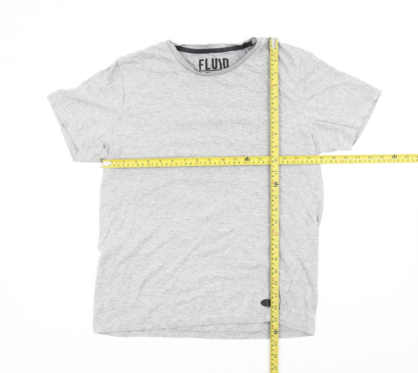 Fluid Mens Grey Medium Crew Neck Short Sleeve Cotton Blend T-Shirt